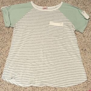 Mint and Gray Striped Woman's Tee